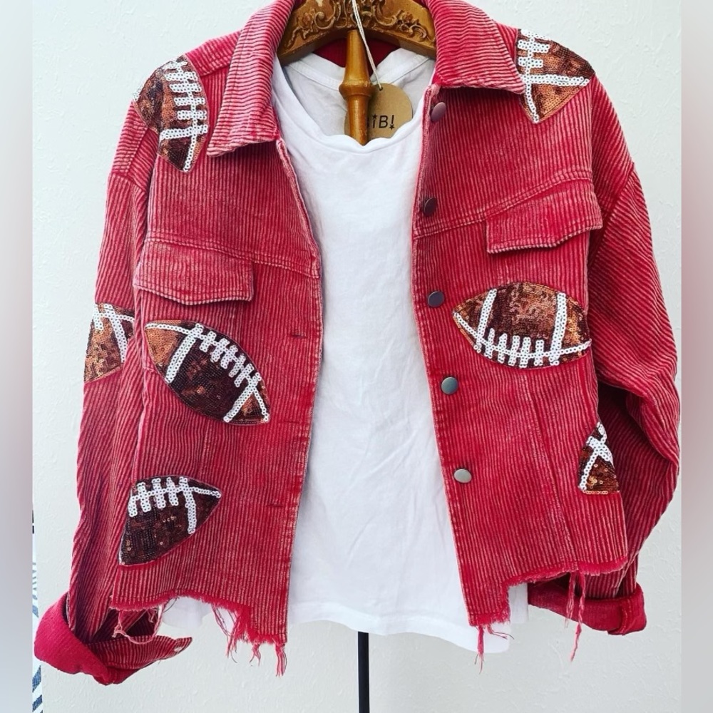 Red Corduroy Football Patch Jacket